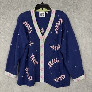 Storybook Knits ButtonCardigan Sweater 2X Embroider Cottage Whimsy Fairy Peasant